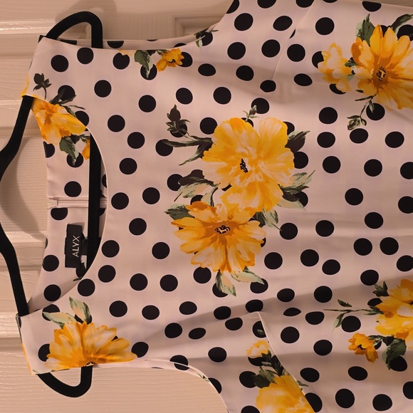 ALYX DRESS WOMEN'S PLUS BLACK & WHITE FLORAL POLKA-DOT SLEEVELESS DRESS SIZE 16 - Picture 2 of 16